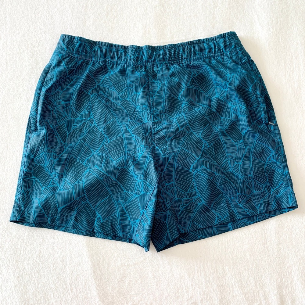 Mack Weldon Board Short Swim Trunks Mens XL Blue Palm Leaf‎ Print Mesh Lined XL